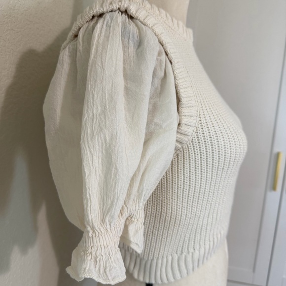 Zara Cream Knit Puff-Sleeve Cropped Sweater Top, Size M - Picture 4 of 9